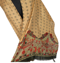 Tan Floral Print Lightweight Fringed Scarf Shawl Wrap 78 in Long - £17.19 GBP