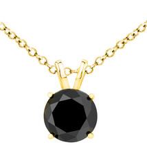 0.61 Carat Black Diamond Silver Yellow Gold Plated Solitaire Necklace W/ Chain - £63.14 GBP+