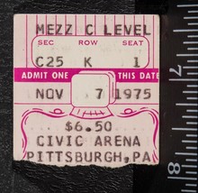 Vintage Frank Zappa Ticket Stub Noviembre 7 1975 Pittsburgh Civic Arena Tob - £58.74 GBP