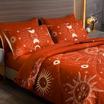 Burnt Orange Comforter Set Queen 7 Pieces Sun And Moon Celestial Bed In A Bag Fu - £86.20 GBP