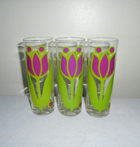 Colony Purple Green Tulip Iced Tea Tom Collins Cooler Glasses Vintage 1980s - £22.91 GBP