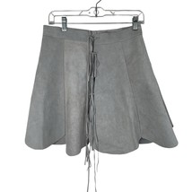 Vintage Size S Suede Skirt Short Leather Tie Front Scallop Edge Gray Wom... - $37.39