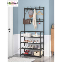 4-level Black Coat Hat Rack With Hooks Floor Standing Shoe Hat Clothes Organizer - £19.95 GBP