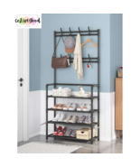 4-level Black Coat Hat Rack With Hooks Floor Standing Shoe Hat Clothes O... - £19.53 GBP