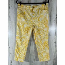 Chicos Platinum Crop Pants Size 1 Medium (32x22.5) Yellow Paisley READ - $19.77