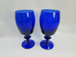 2 Vintage Cobalt Blue Glass Small Goblet Wine Claret 33715 - £48.22 GBP