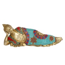 Buddha statue brass Gemstone Handwork 12 Inches - £180.67 GBP