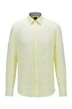 Hugo Boss Men's Lukas-53 Reg-Fit Linen L-Sleeves Shirt, Pastel Yellow, M 3809-9 - $97.02