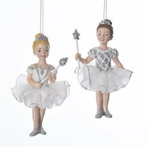 KURT ADLER SET OF 2 WHITE &amp; SILVER BALLET PRINCESS BALLERINA CHRISTMAS O... - $18.88