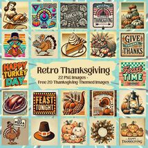 Retro Thanksgiving Clipart Bundle: Vintage Autumn PNG Graphics (Digital ... - $2.46 CAD