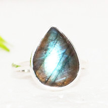 925 Sterling Silver Labradorite Ring Gemstone Ring Handmade Jewelry Gift For Her - £26.41 GBP