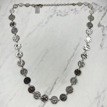 Chico&#39;s Silver Tone Hammered Metal Long Necklace - £10.09 GBP