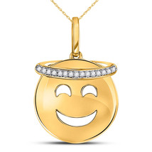 10kt Yellow Gold Womens Round Diamond Smiley Face Halo Emoji Pendant 1/20 Cttw - £167.99 GBP