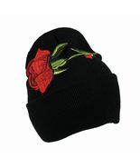 Rose H Embroider Black Beanie Knit Ski Headwear Cap Hat Warm Winter Cuff  - £15.93 GBP