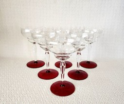 Weston Ruby Red Foot Cut Starflower Optic Champagne Glasses Goblets ~ Set of 6 - $49.49