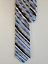 Gianfranco Ruffini Light Blue/Gold/Gray Stripe Pattern Neck Tie, 100% Silk - $10.99