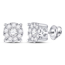 14kt White Gold Womens Round Diamond Cluster Stud Earrings 1.00 Cttw - £1,022.20 GBP