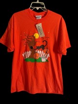 VTG Basic Editions Halloween Pumpkin Cat Graveyard Tree T Shirt Adult La... - $18.57