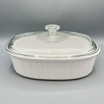 Corning Ware F-2-B 2.8 Liter Oval Casserole Dish French White Ribbed &amp; P... - £19.54 GBP