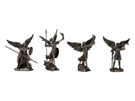 Set 4 Archangels St Gabriel Raphael Uriel Ramiel Miniature Bronze Finish Statues - £56.24 GBP