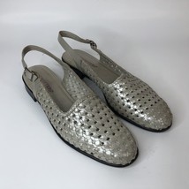 Trotters Women Closed Toe Sandal Size 11N Narrow Woven Leather Silver Sl... - $23.08