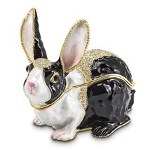 Bejeweled Gold Toned Enameled Luna Black &amp; White Bunny Trinket Box - £63.75 GBP
