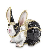 Bejeweled Gold Toned Enameled Luna Black &amp; White Bunny Trinket Box - £63.94 GBP
