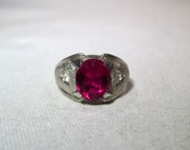 Vintage Sterling Silver Clark &amp; Coombs Red Glass Mens Ring Size 8 1/2 K688 - £38.14 GBP