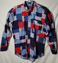 Chaps Ralph Lauren Men M American Flag Button Down Long Sleeve Shirt Vin... - £27.52 GBP