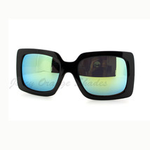 Women&#39;s Oversized Sunglasses Black Square Frame Multicolor Mirror Lens - £7.78 GBP