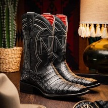 TUCSON Genuine Caiman Belly Skin Cowboy Boot from the Western Collection Black image 7