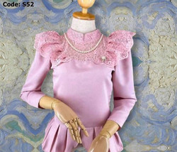 Thai Traditional Dress Style Women Shirt Linen Blend Pink Fashion Beautiful Casu - £55.75 GBP