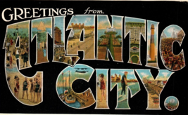 Greetings From Atlantic City New Jersey Large Big Letter Linen Postcard 1935 NJ - £27.64 GBP