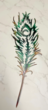 Peacock Feather - Metal Wall Art - Copper Bronzed Green Tinged  14&quot; x 4 1/2&quot; - £18.96 GBP