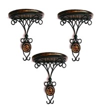 Wall Shelf Shelves Wooden and Wrought Iron Fancy Wall Bracket Set of 3 - £41.66 GBP