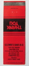 Glenn&#39;s Bar-B-Q  Kannapolis, North Carolina Restaurant 20 Strike Matchbook Cover - £1.36 GBP