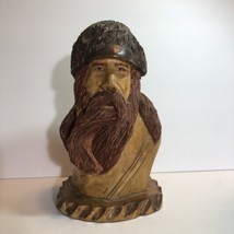Vintage Hand Carved Wood Wooden Bust Head Trapper Hunter Viking Explorer 8.5” - £37.33 GBP