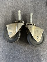 Set of 2 Antique Vtg Cast iron Steel Metal Swivel Casters Wheels Hardware 2” dia - £11.71 GBP
