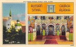 Russian Church Sitka Alaska 1940s linen postcard - £4.69 GBP