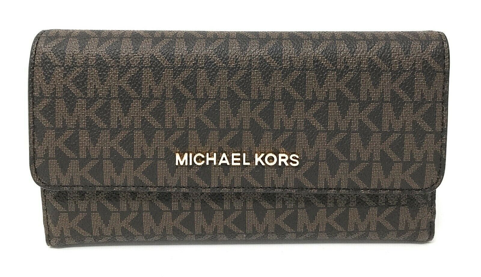 NWB Michael Kors Large Trifold Brown Signature Wallet 35F8GTVF3B $298 Dust Bag