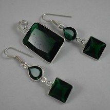 925 Sterling Silver Emerald Quartz Gems Handmade Necklace Earrings Gift SET-1056 - £31.21 GBP