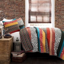 Lush Decor Boho Stripe Quilt Reversible 3 Piece Bohemian Design Bedding Set - Ki - £69.69 GBP