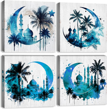 Moon Canvas Wall Art  12X12&quot; 4Pcs, Abstract Palm Tree Castle Pictures Poster Moo - £21.32 GBP