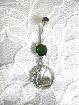 Sterling Island Coconut Palm Tree &amp; Grass Shack Charm 14g Green Cz Belly Ring - £11.76 GBP