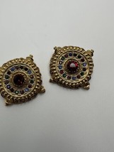 Vintage Gold Rhinestone Colorful Clip Earrings 3cm - $29.70