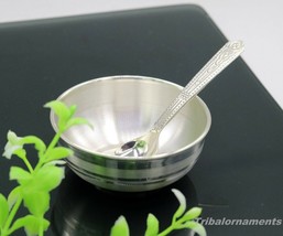999 solid sterling silver small bowl &amp; spoon for baby/kids utensils set sv29 - £96.47 GBP