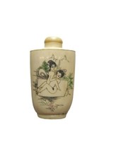 Antique Vintage Chinese Snuff Bottle With Scoop Beige Hand Painted  - $69.96