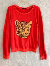 Wildfox Women’s Jungle Cat Cheetah Printed Red Pullover Sweater Size Small - £15.13 GBP