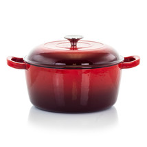 Megachef 5 Quarts Round Enameled Cast Iron Casserole With Lid In Red - £57.70 GBP