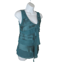 Ann Taylor Loft Blouse Sleeveless V-Neck Tiered Pleated Green Womens Size XS - £7.39 GBP